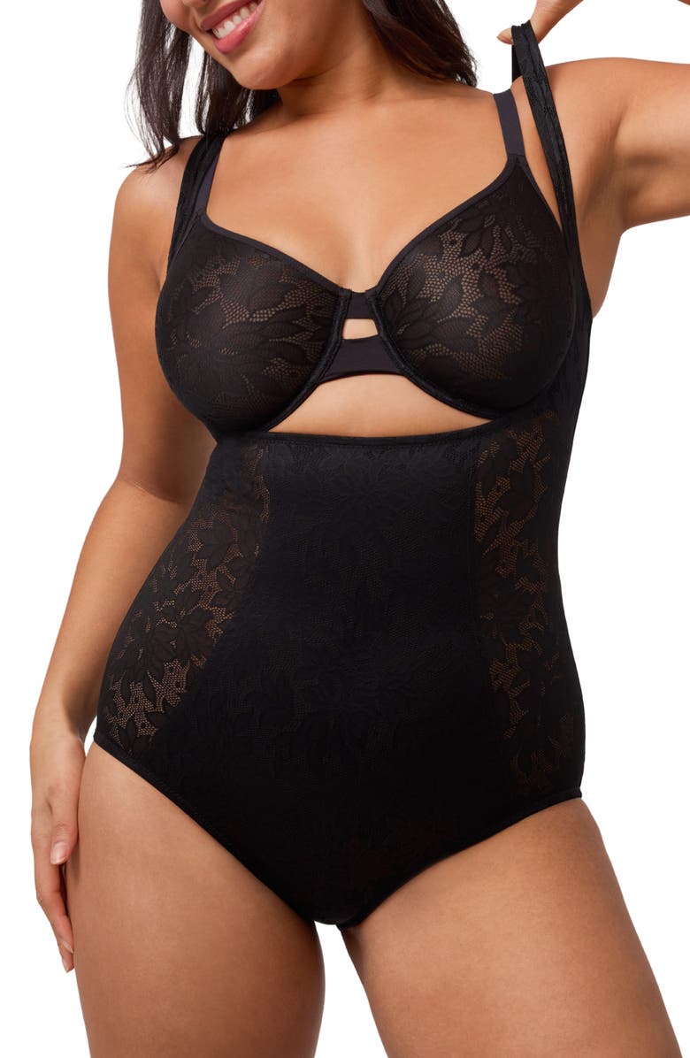 Montelle Intimates Contour Smoothing Bodysuit, Alternate, color, Black