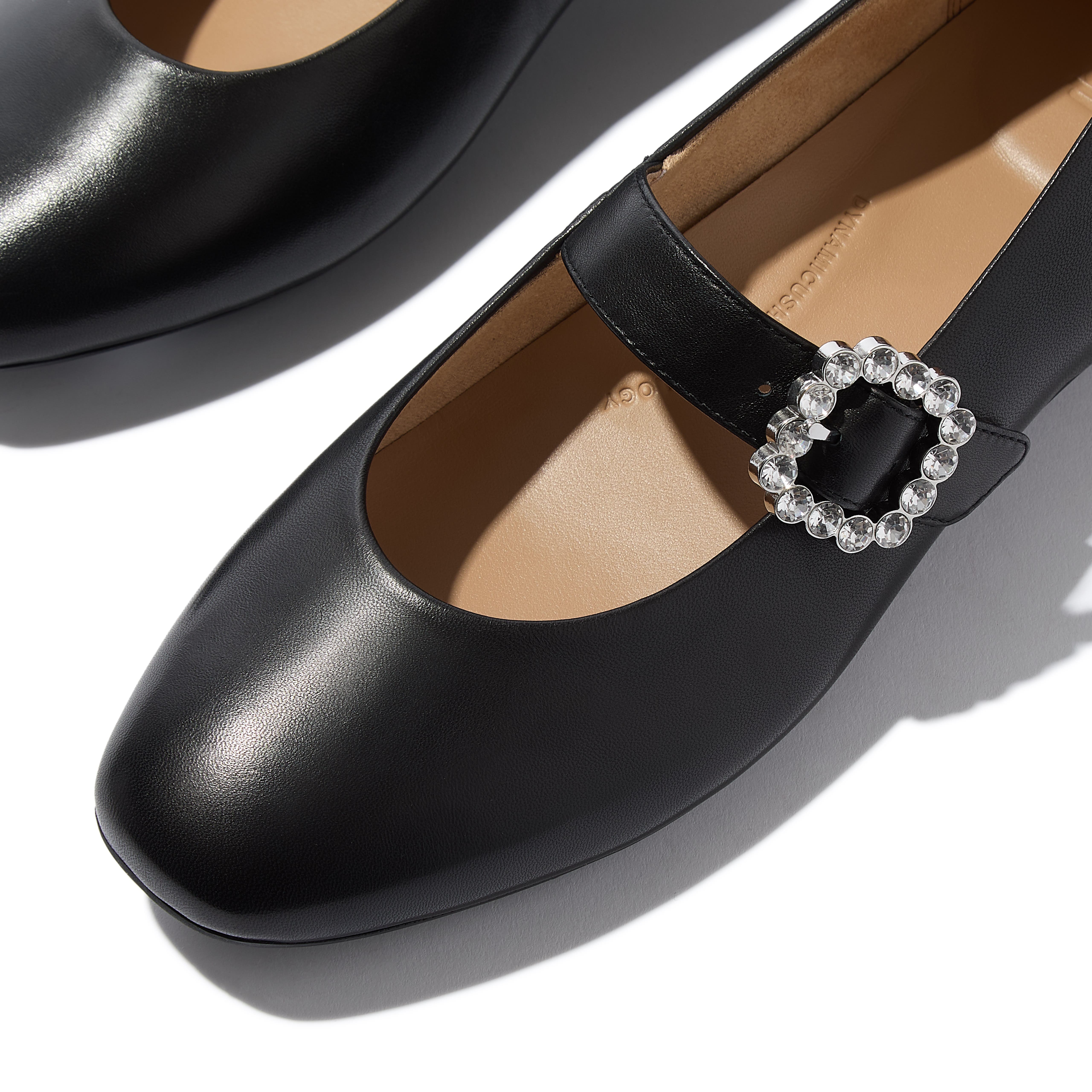 FitFlop Delicato Crystal-Buckle Leather Mary Janes, Alternate, color, Black