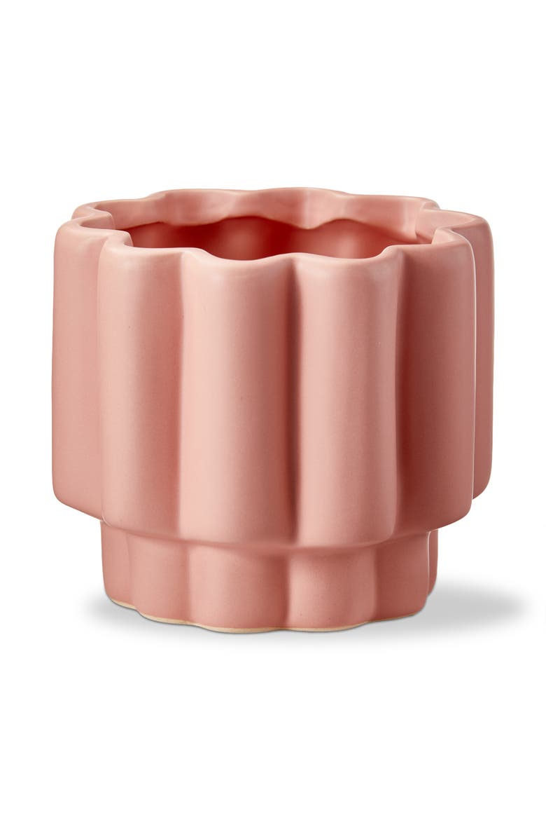 Pink Scallop Short Stoneware Planter with Silicone Plug 5.04x4.92x5.04 in, Main, color, Pink