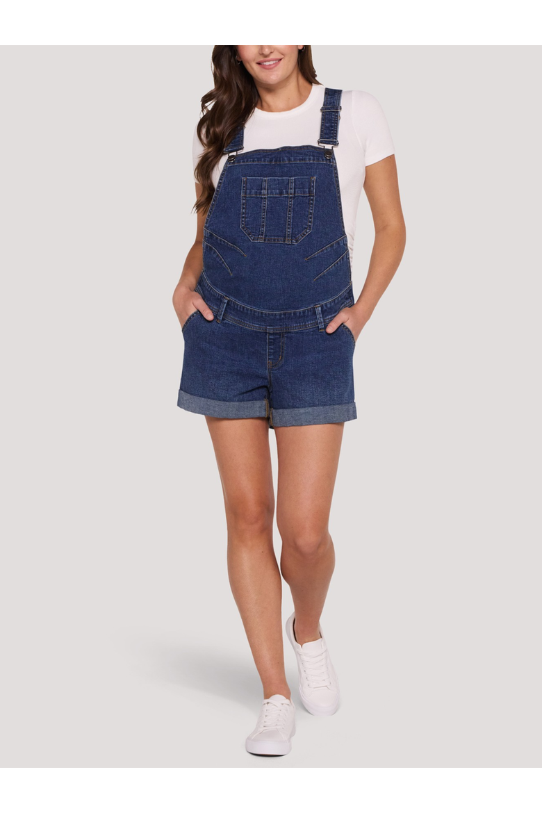 Stretch Waist Short Maternity Overalls, Main, color, Skoll Wash