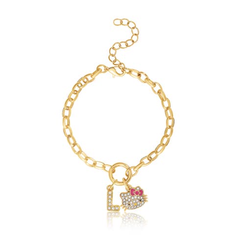 Initial Crystal Charm Bracelet, Gold-Tone, Adjustable