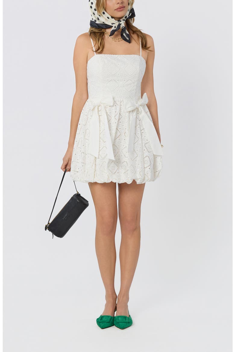 Aislinn Eyelet Bubble Hem Minidress, Alternate, color, WHITE