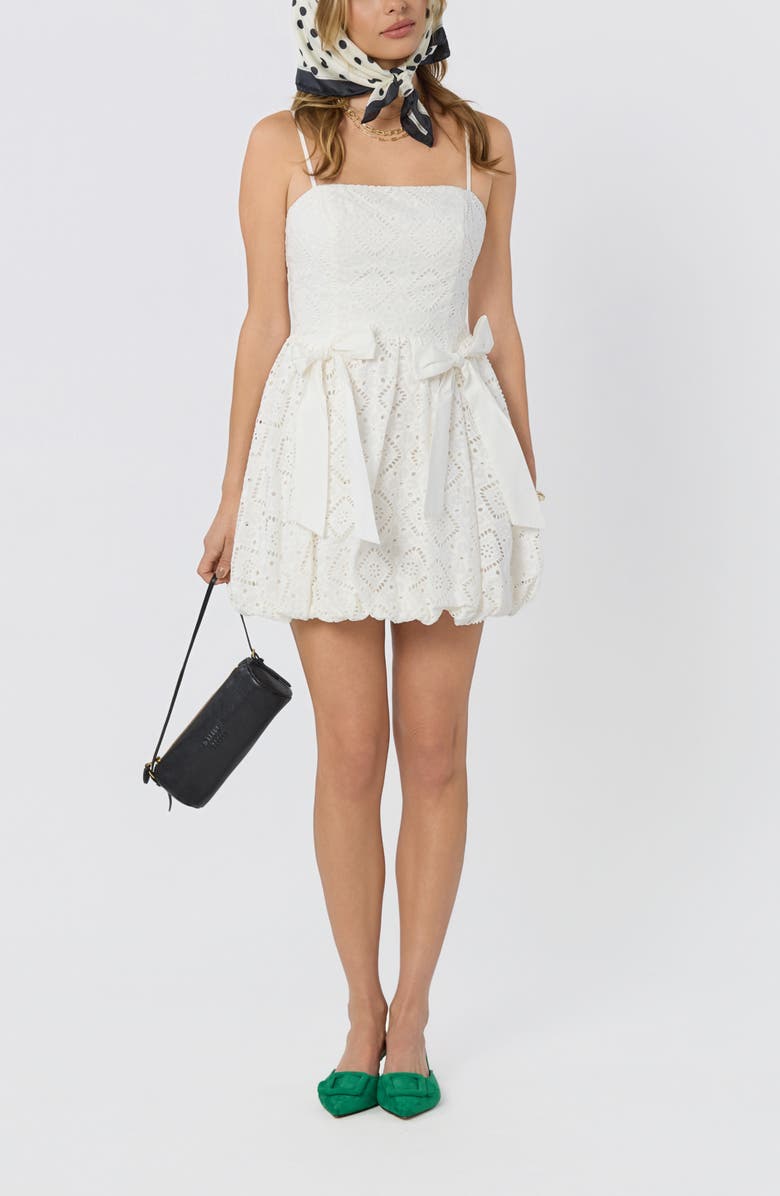 ASTR the Label Aislinn Eyelet Bubble Hem Minidress, Alternate, color, White