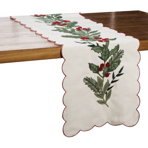 Merry Mistletoe Embroidered Botanical Runner 14" x 72"
