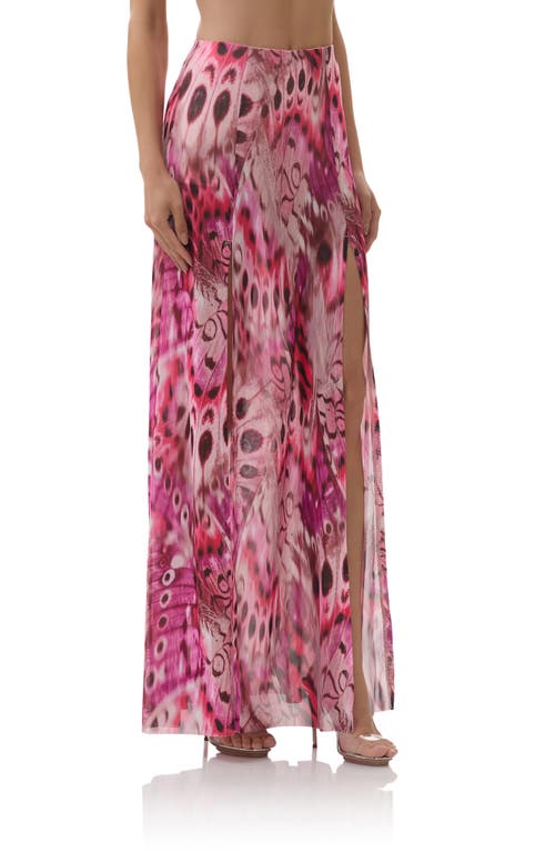 Afrm Batien Printed Mesh Maxi Skirt In Pink