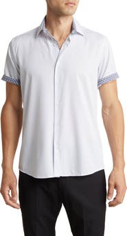 TOM BAINE Slim Fit Short Sleeve Performance Stretch Button-Up Shirt