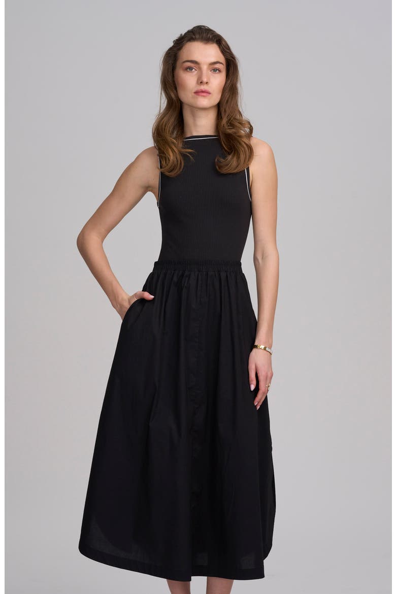 Mix Media Tank Dress, Main, color, BLACK IVORY