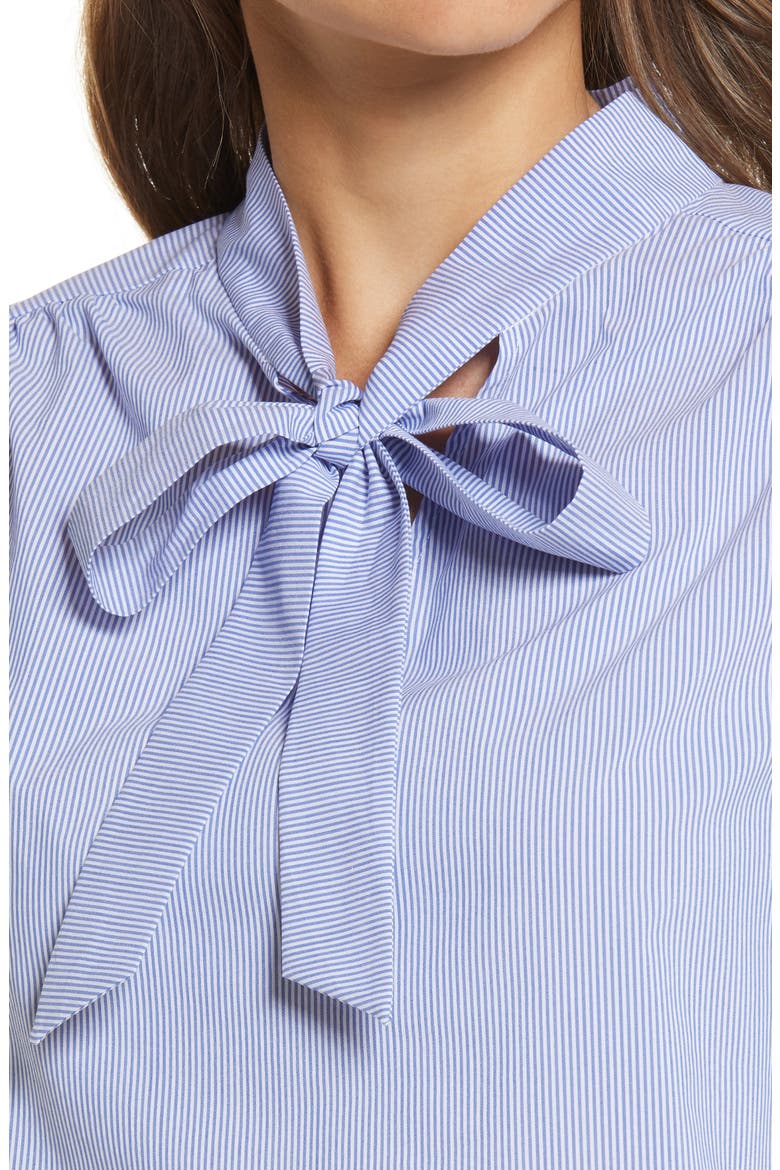 Tie Neck Blouse, Alternate, color, BLUE SMOKE/WHITE