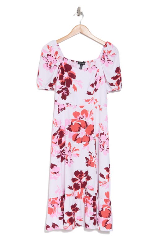 Shop Ellen Tracy Puff Sleeve Linen Blend Midi Dress In Coral Bouquet