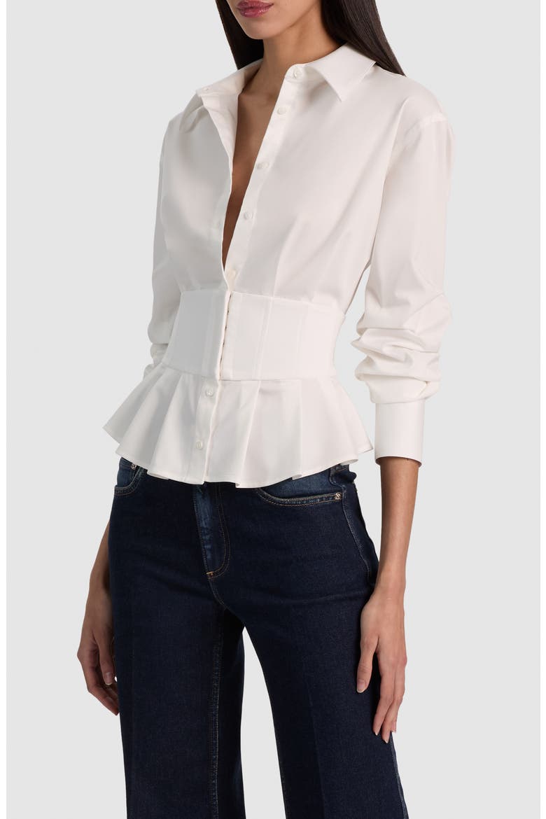 Edie Gathered Corset Shirt, Alternate, color, OFF WHITE