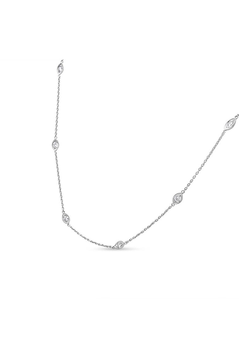 14K White Gold 1.00 Cttw Bezel Diamond Marquise Milgrain Station Collar Necklace, Alternate, color, White