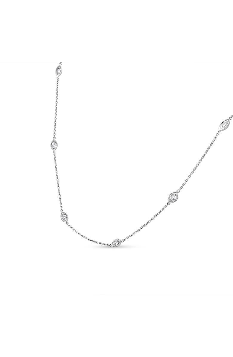 Haus of Brilliance 14K White Gold 1.00 Cttw Bezel Diamond Marquise Milgrain Station Collar Necklace, Alternate, color, White