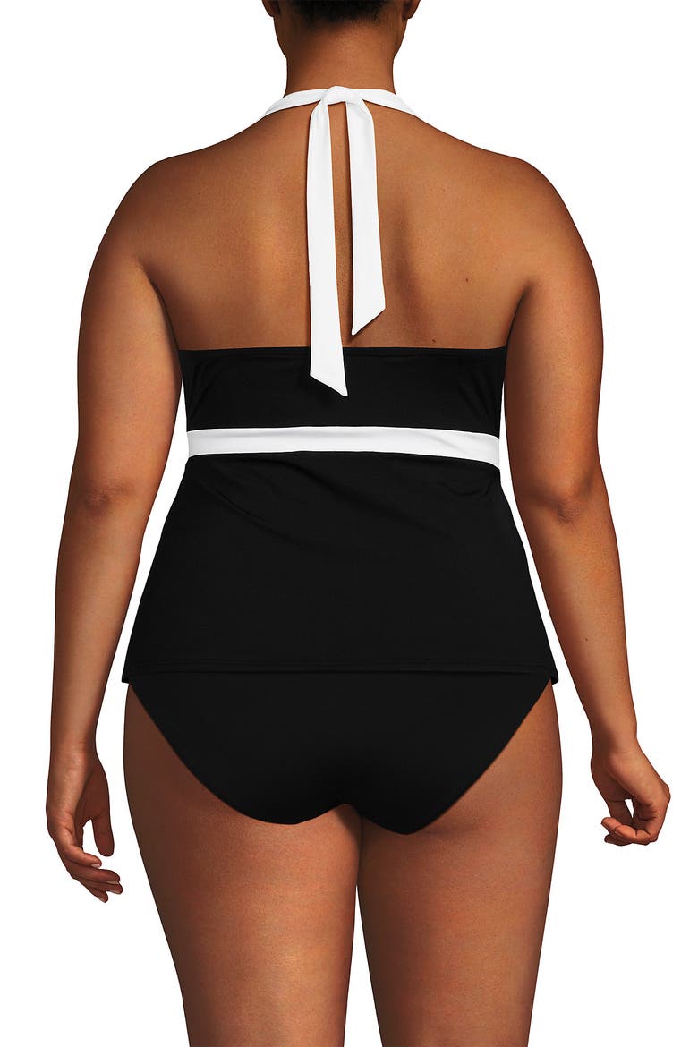 Plus Size V-Neck Halter Tankini Top, Alternate, color, Black/White