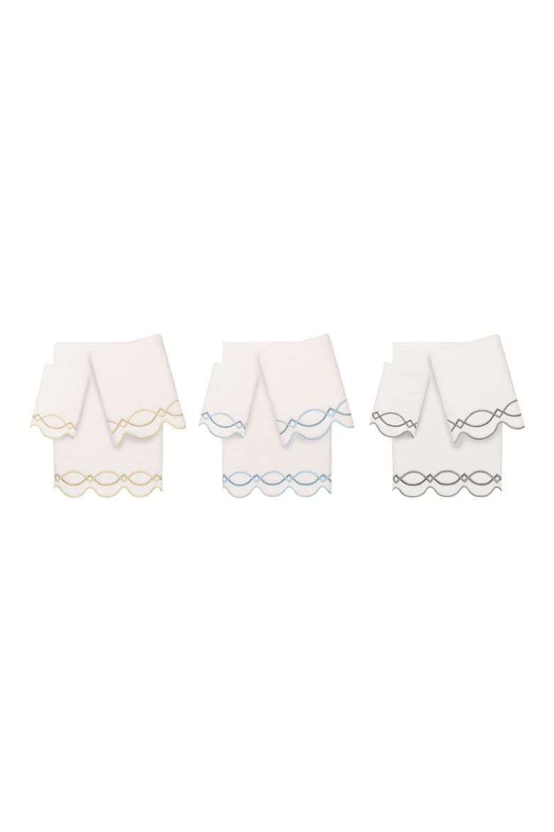 3-Piece Diamond Chain Embroidered Turkish Cotton Towel Set, Alternate, color, WHITE/ GRAY