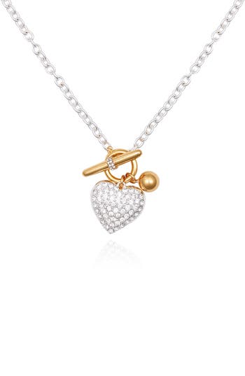 Guess Two-tone Crystal Toggle Pendant Necklace In Gold