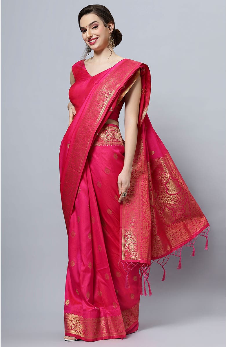 One Minute Saree<sup>®</sup> Silia Moss Weave Pink Art Silk Pre-Draped Ready to Wear Sari, Alternate, color, 