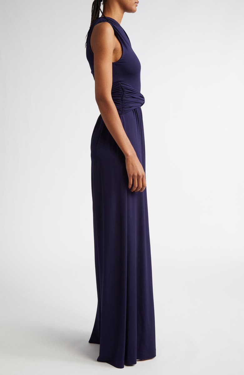 Michael Kors Collection One-Shoulder Knot Detail Jersey Jumpsuit, Alternate, color, Maritime