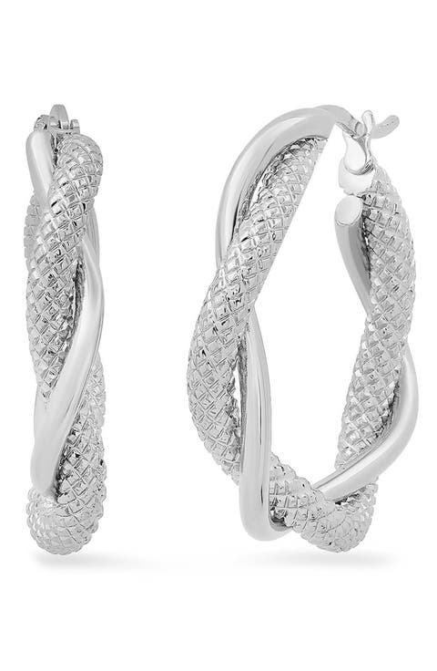 18k Rose Gold Plated Textured Twist Hoop Earrings