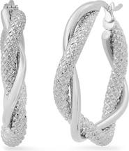 STEELTIME 18k Rose Gold Plated Textured Twist Hoop Earrings