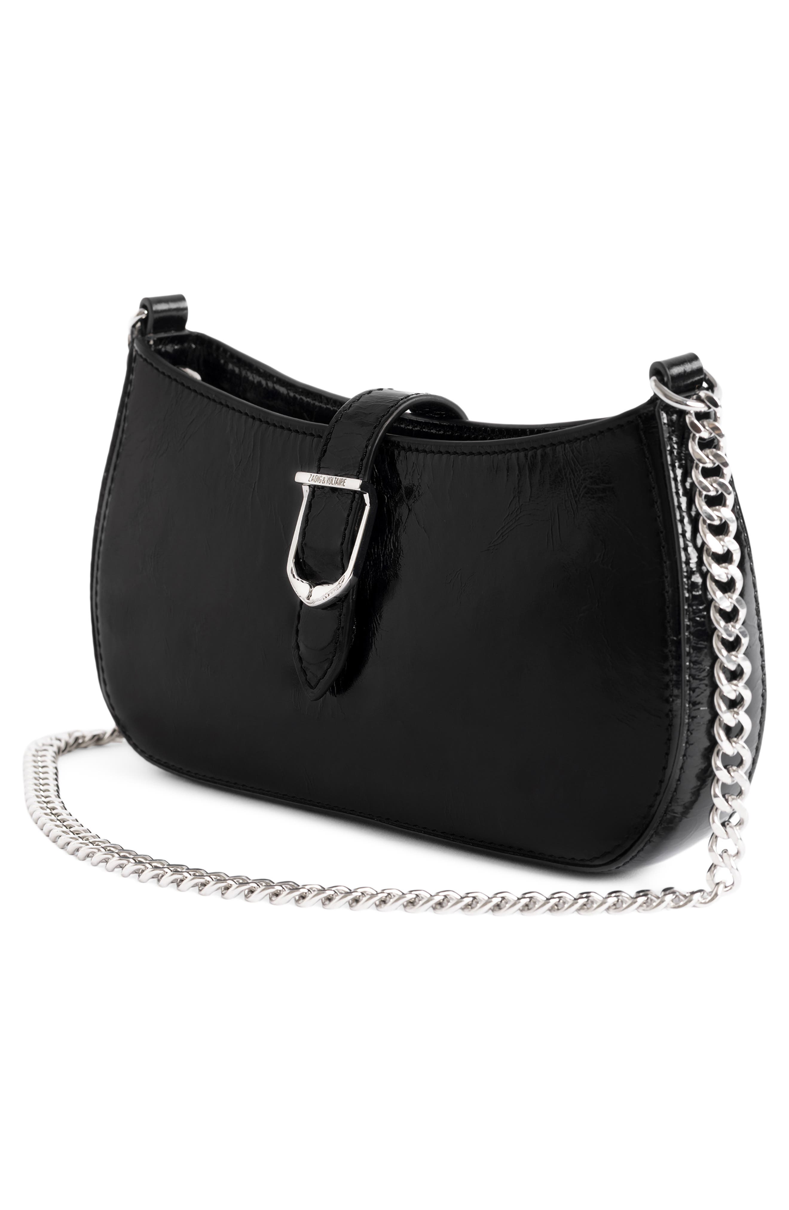 Zadig & Voltaire Janis Leather Shoulder Bag, Alternate, color, Black