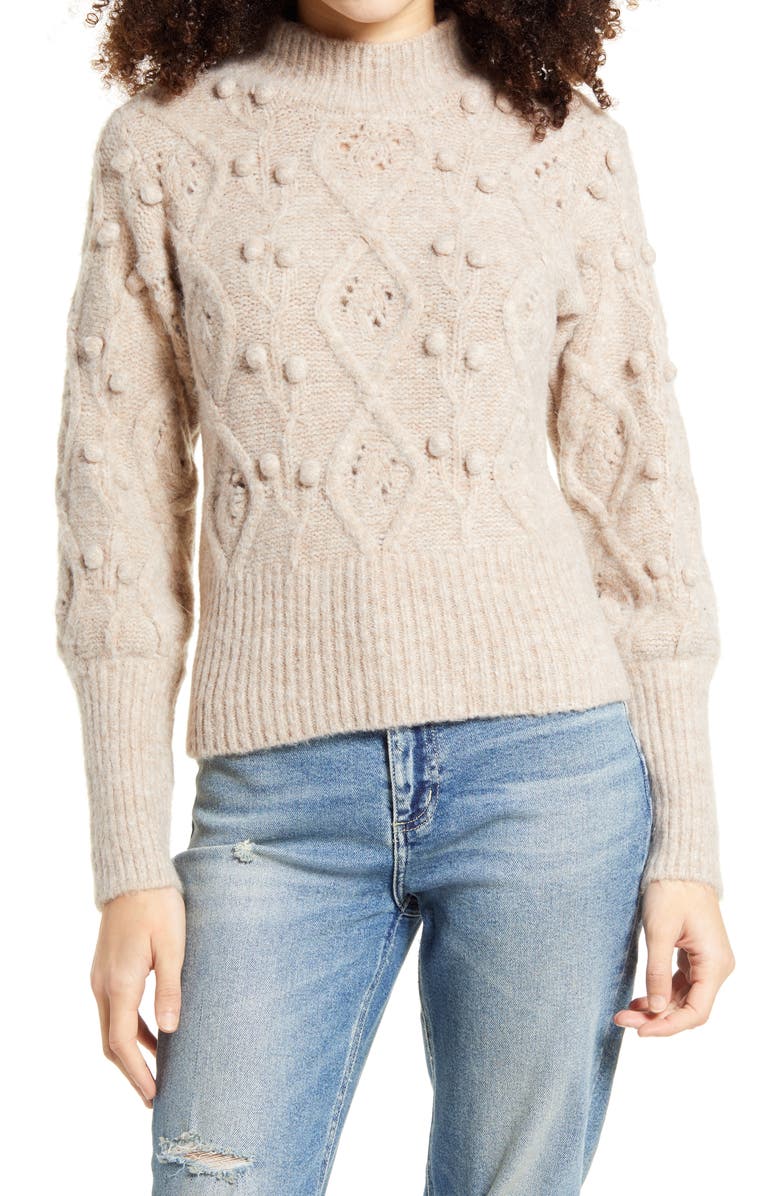 BLANKNYC Aran Cable Knit Mock Neck Sweater, Main, color, 