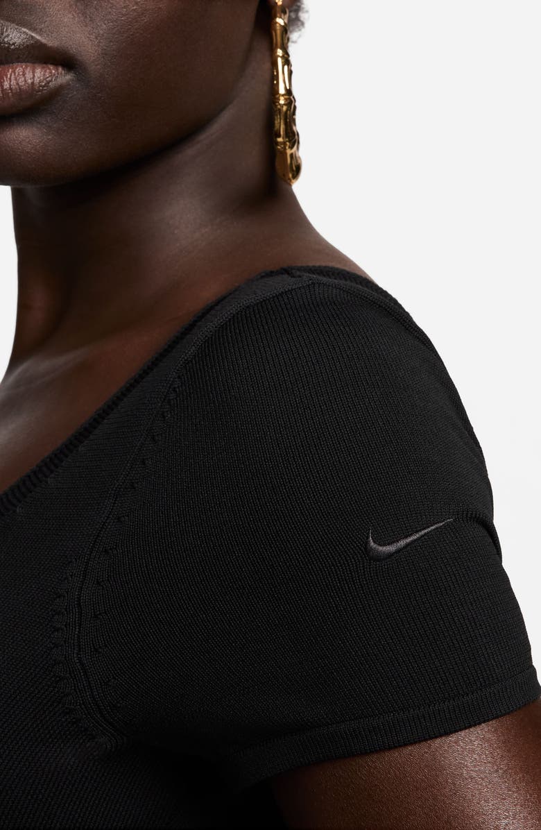 Nike Short Sleeve Rib Sweater Bodysuit, Alternate, color, Black/ Black/ Black