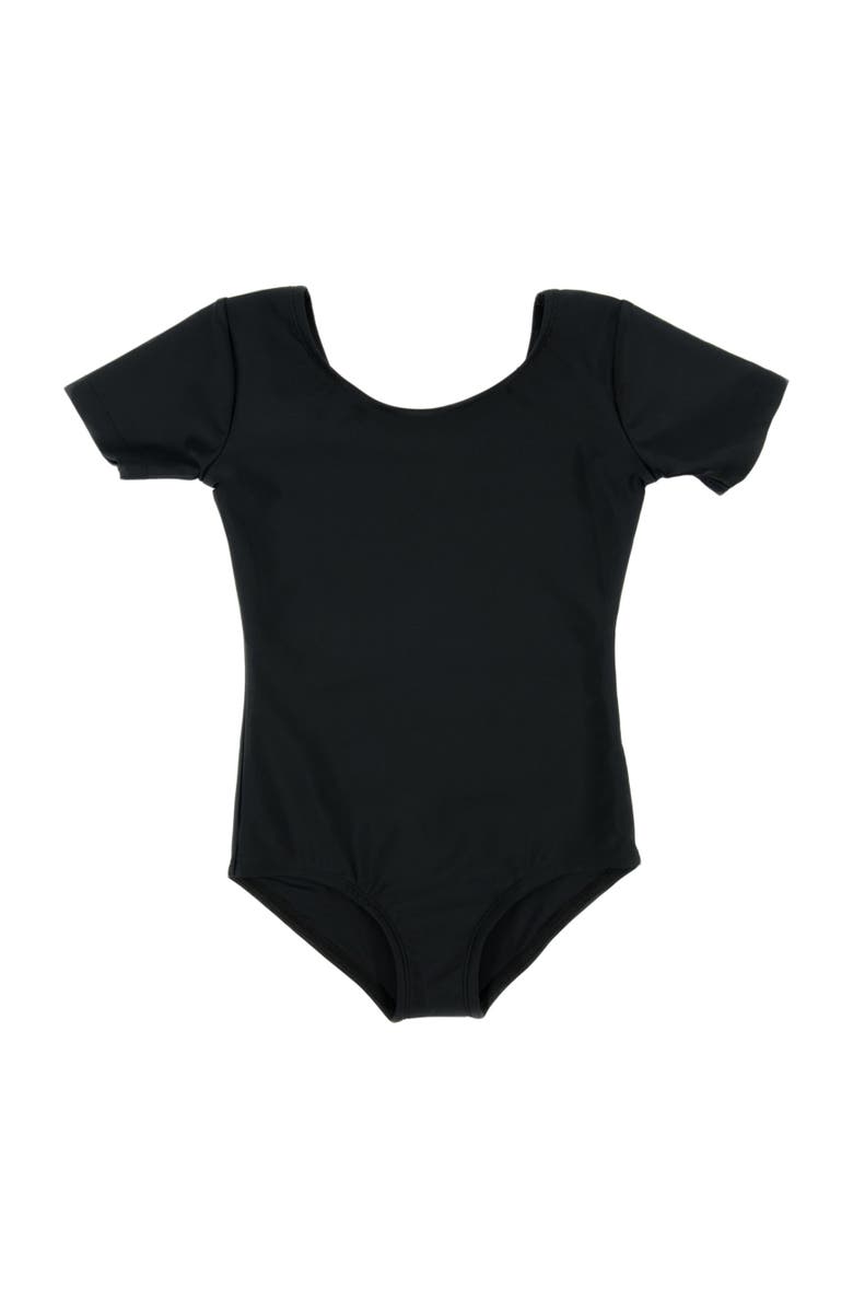 Leveret Girls Short Sleeve Leotard, Main, color, Black