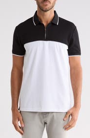 DENIM AND FLOWER Textured Colorblock Zip Polo