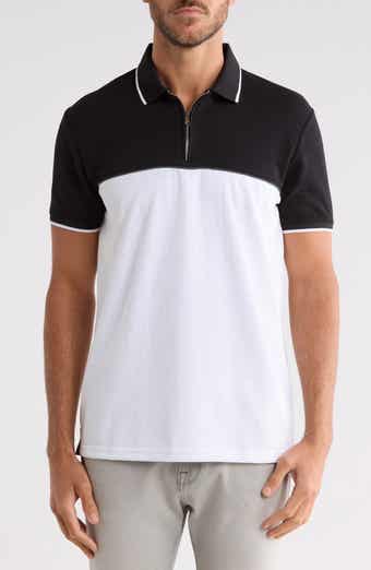 Textured Colorblock Zip Polo
