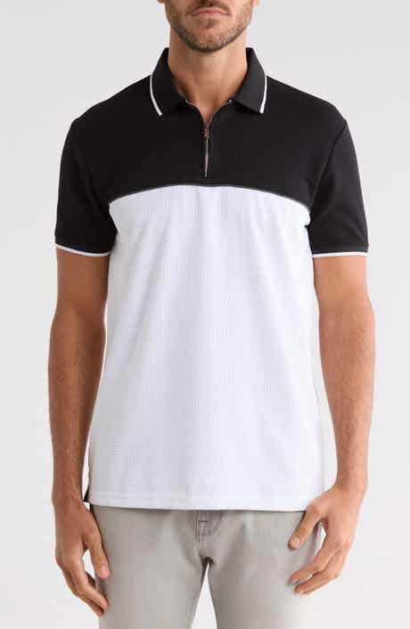 Textured Colorblock Zip Polo