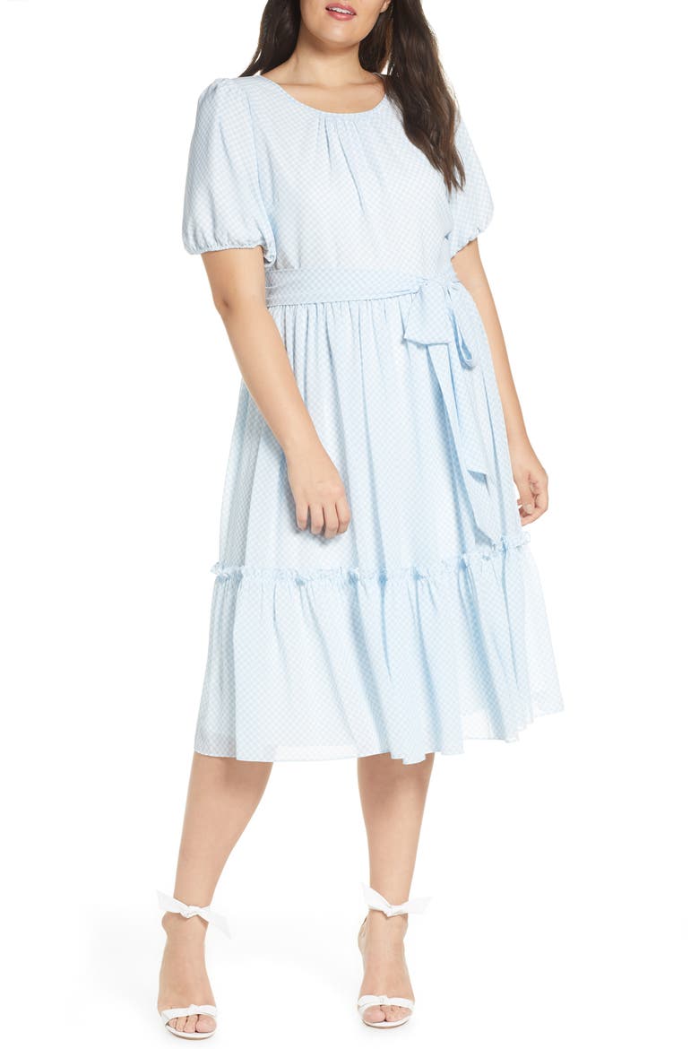 Gingham Puff Sleeve Dress, Alternate, color, BLUE SKYWAY GINGHAM