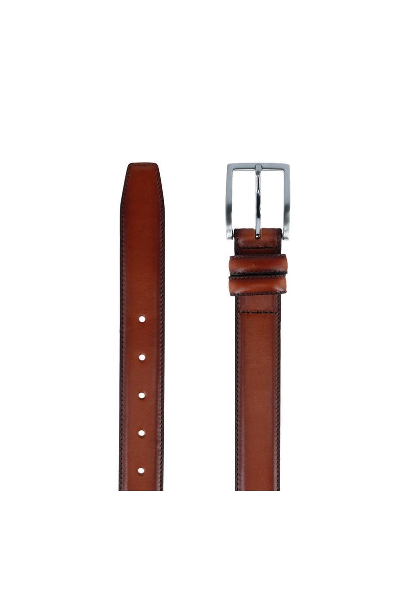 Malik Burnished Feather Edged 32mm Leather Belt, Alternate, color, Brown
