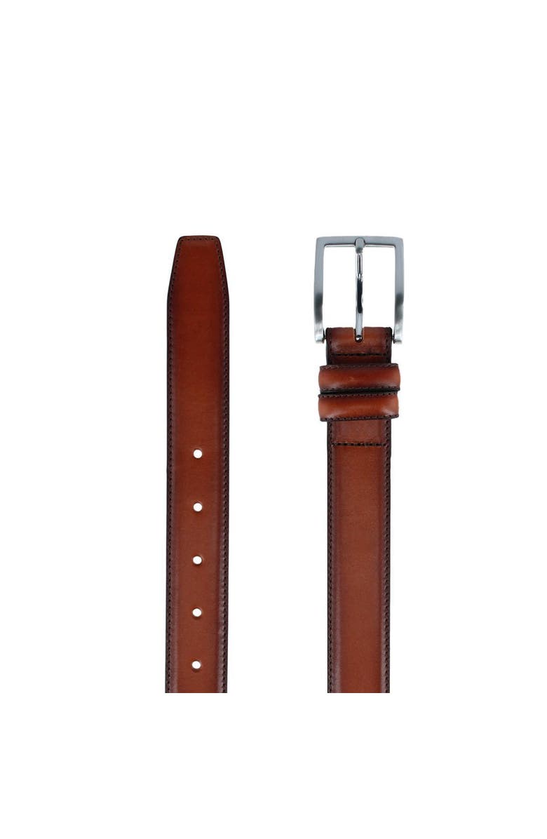 Trafalgar Malik Burnished Feather Edged 32mm Leather Belt, Alternate, color, Brown