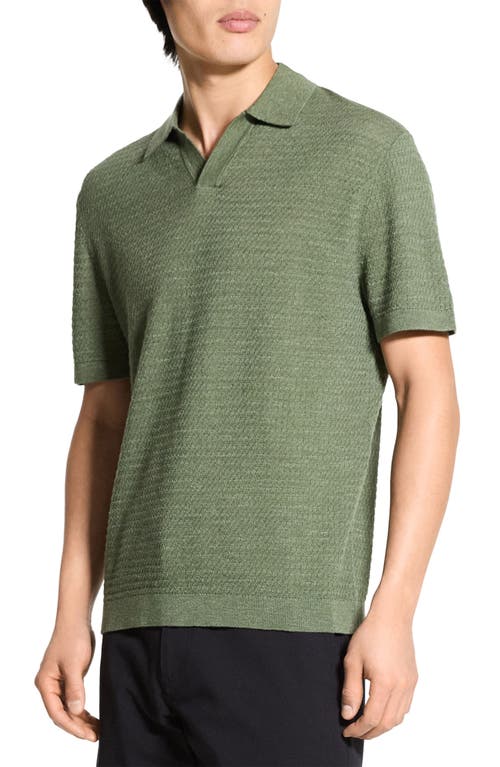 Theory Brenan Linen Blend Polo In Green