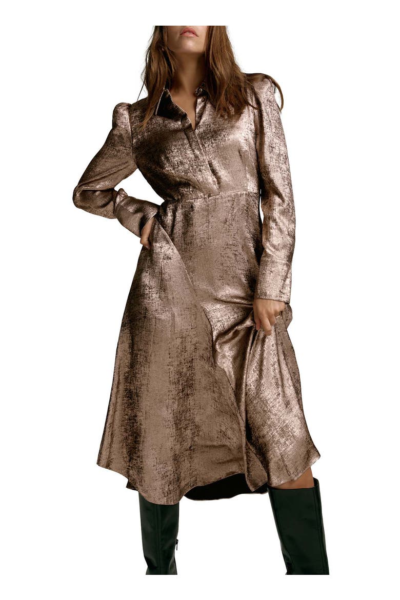 Metallic Midi Shirt Dress, Main, color, Gold