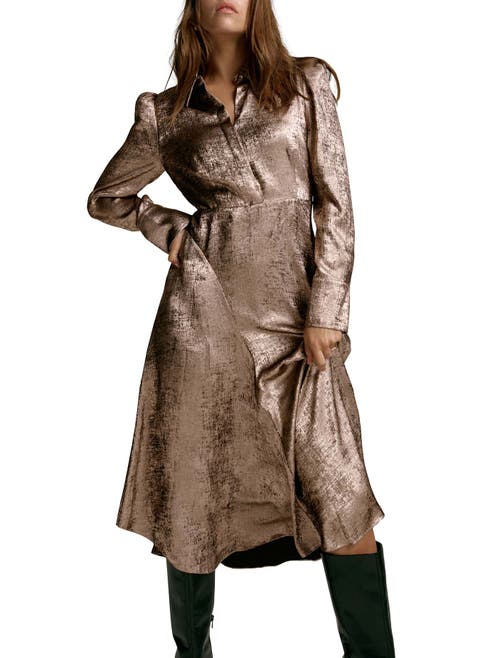 Metallic Midi Shirt Dress