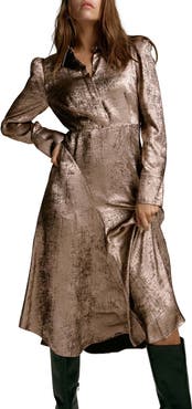 MINT VELVET Metallic Midi Shirt Dress