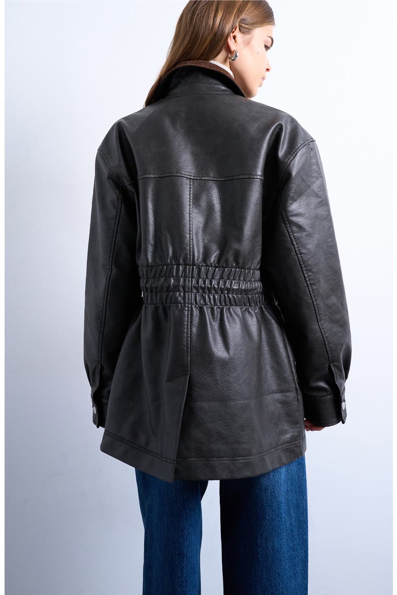 Cinch Waist Faux Leather Jacket, Alternate, color, BLACK
