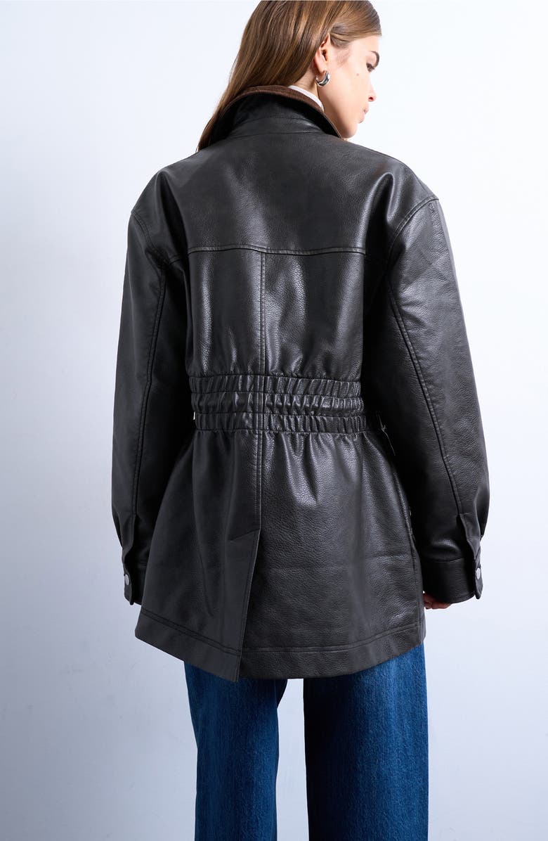 Topshop Cinch Waist Faux Leather Jacket, Alternate, color, Black