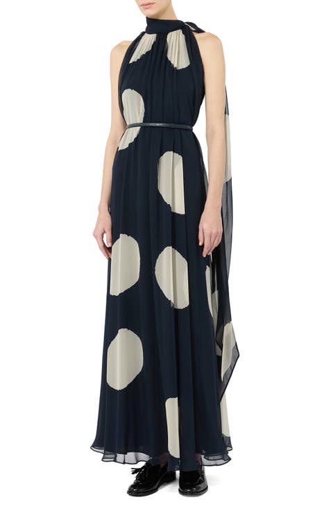 Agente Polka Dot Long Silk Georgette Dress