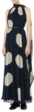 Max Mara Agente Polka Dot Long Silk Georgette Dress