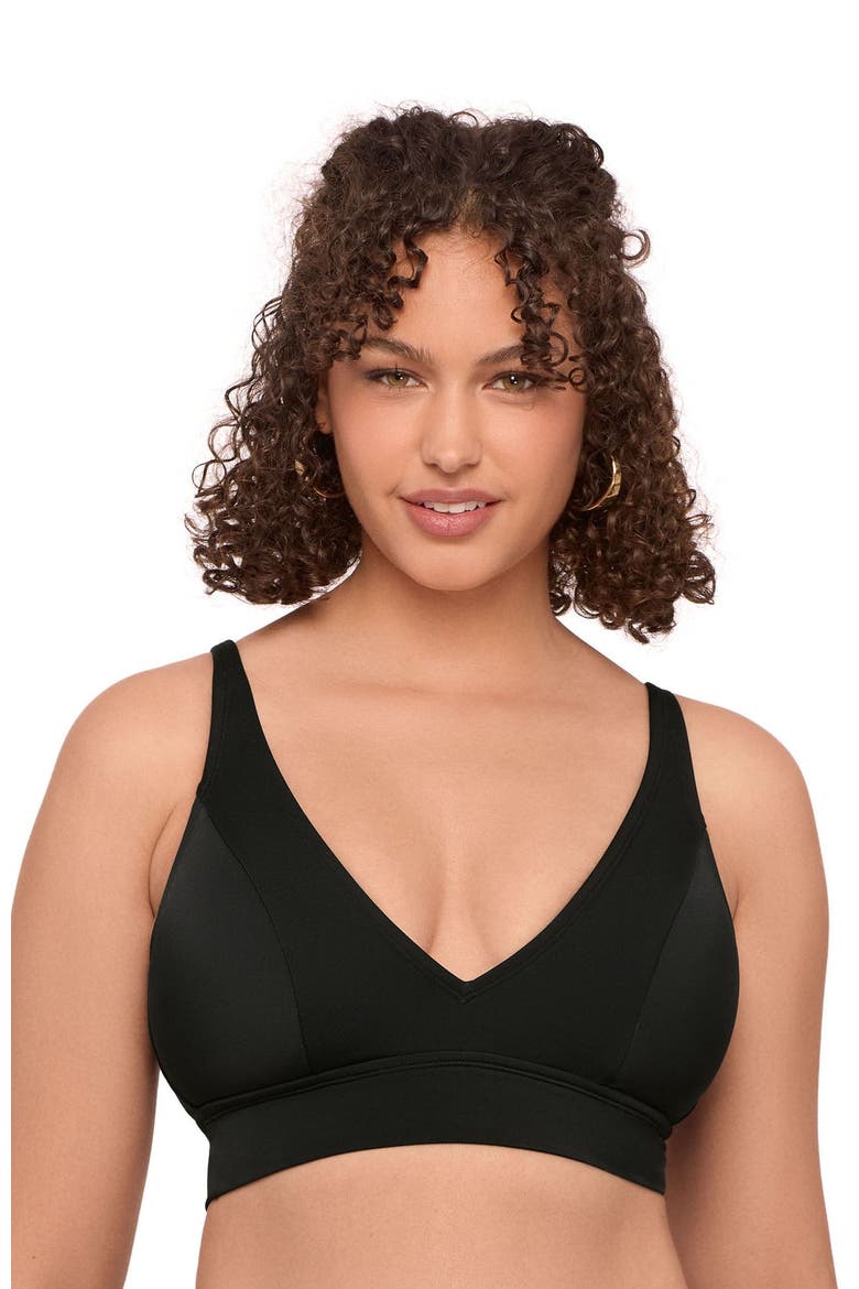 Supportive and Sculpting Banded Plunge V-Neck Bralette Swimsuit Top, Main, color, Onyx Black