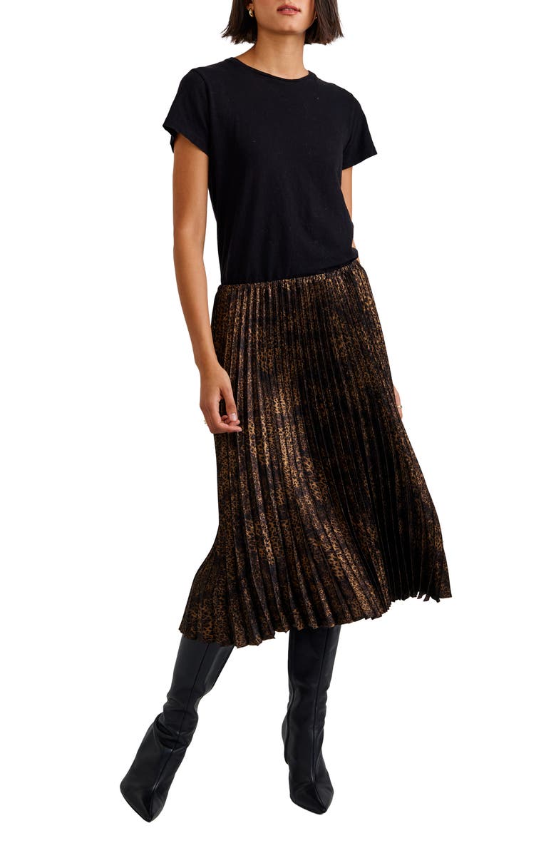Bella Dahl Metallic Leopard Print Pleated Skirt, Alternate, color,