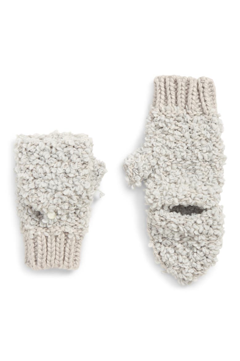Convertible Faux Shearling Mittens, Main, color, GREY