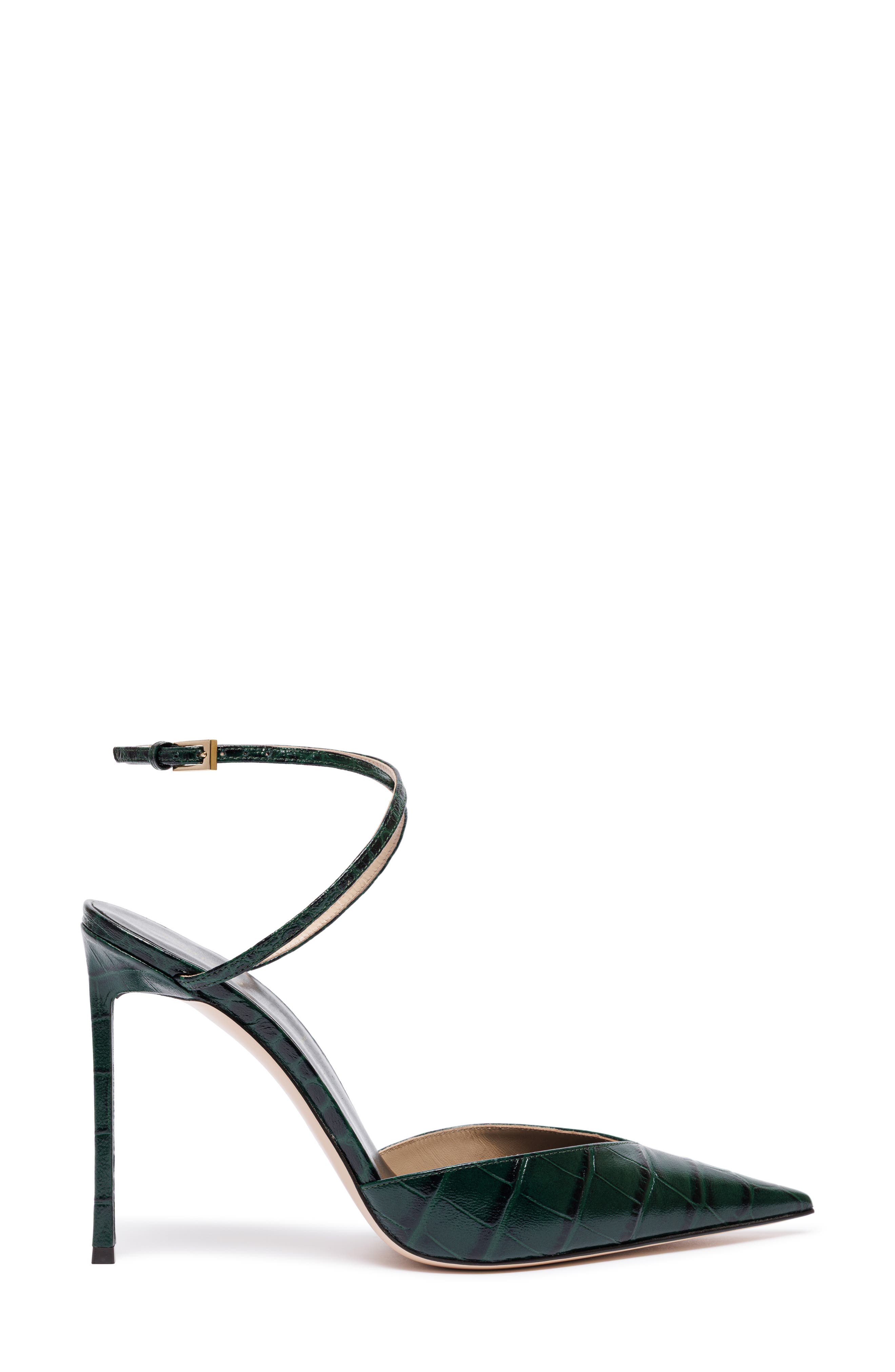 Selen Croc Embossed Leather Ankle Strap Pump, Alternate, color, EMERALD GREEN