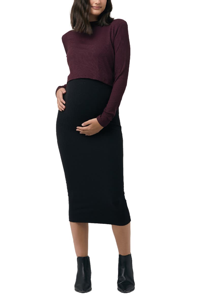 Ripe Maternity Ribbed Knit Pencil Skirt, Alternate, color, Black