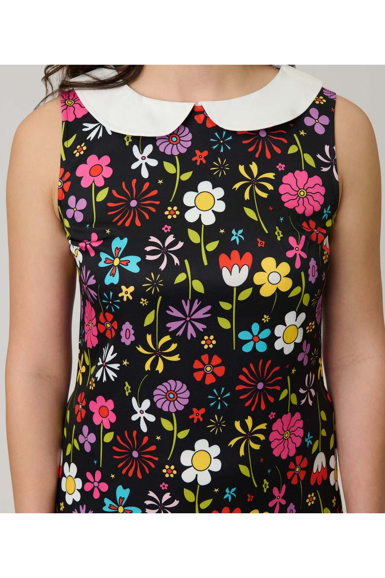 Peter Pan Collar Tie Neck Shift Dress, Alternate, color, Black Floral Print