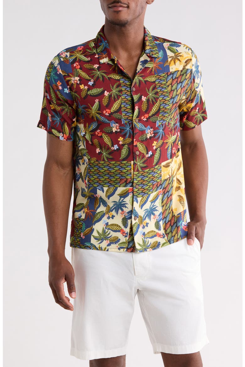 Print Button-Up Shirt, Main, color, BROWN