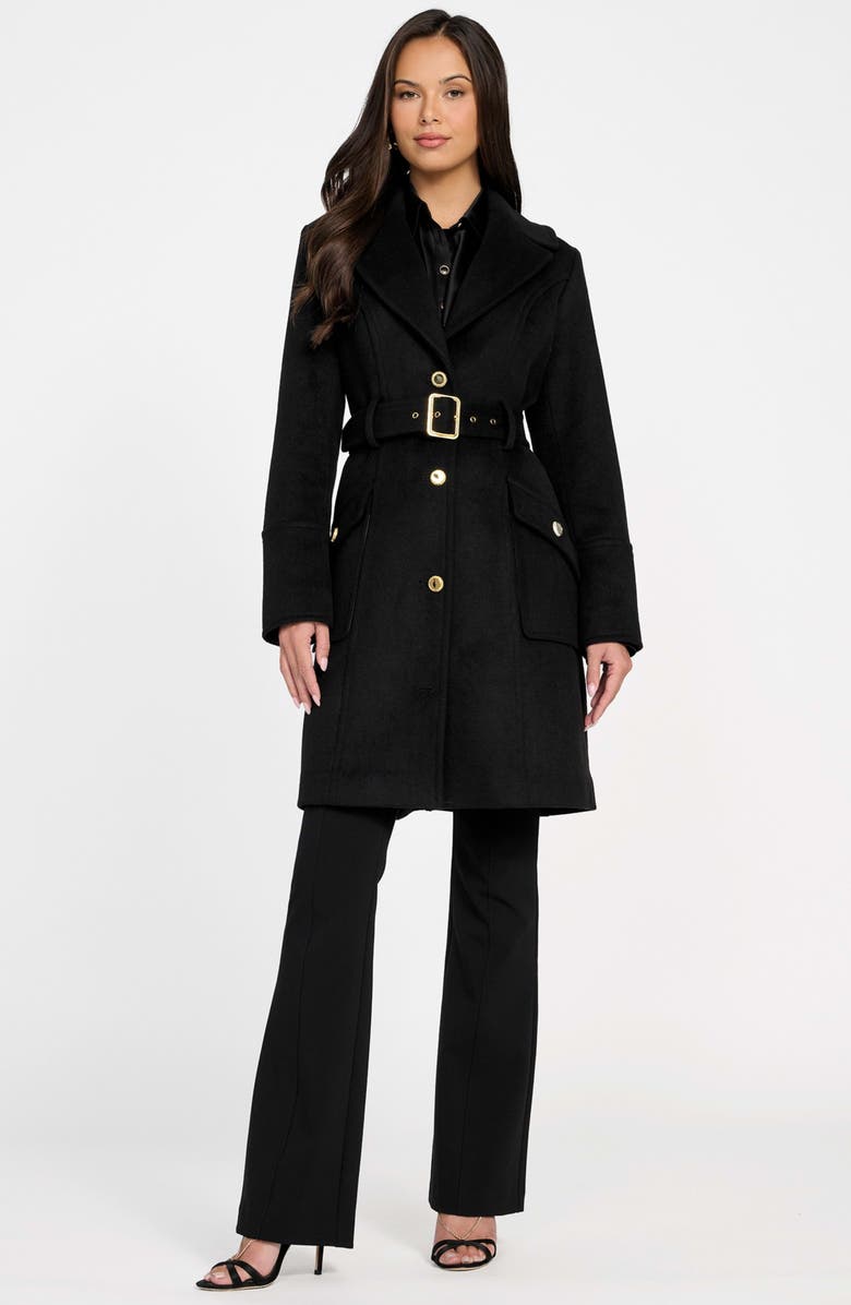 Marciano Alice Belted Coat with Removable Faux Fur Collar, Alternate, color, Jblack-Black