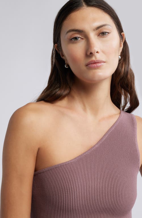 Open Edit Luxe Sculpt Rib One-shoulder Top In Purple Taupe